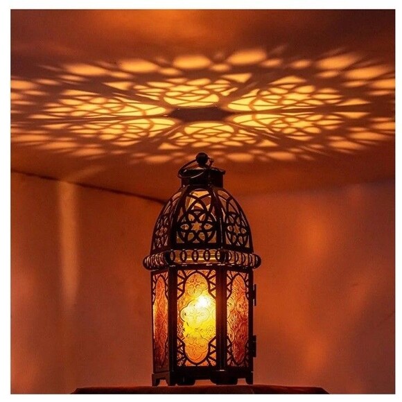 Exquisite Vintage Style Moroccan Candle Lantern Decorative Lighting Bronze Amber - Picture 3 of 8